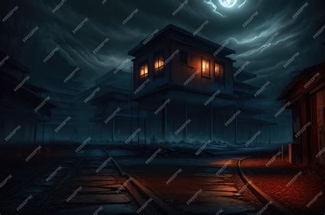 Premium AI Image | A dark night with a house in the background