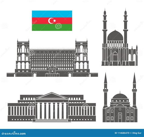 Azerbaijan Set. Isolated Azerbaijan Architecture on White Background Stock Vector - Illustration ...