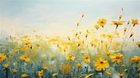 Premium AI Image | a painting of yellow flowers in a field