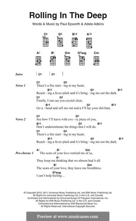 Rolling in the Deep by Adele, P. Epworth - sheet music on MusicaNeo