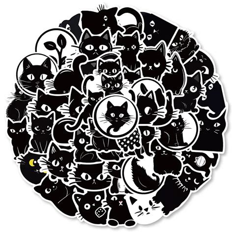 50 Black Cat Graffiti Cute Cat Cartoon Stickers For DIY Decoration On ...