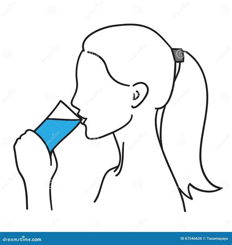 Woman Drinking Water Vector Illustration Black Line Stock Vector - Illustration of thirsty ...