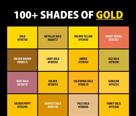 100+ Shades of Gold Color (Names, HEX, RGB & CMYK Codes) – CreativeBooster