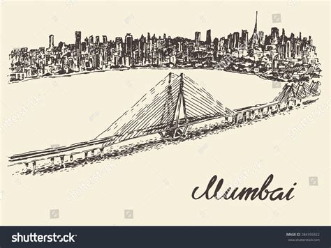 Mumbai Skyline Vintage Vector Engraved Illustration Stock Vector ...