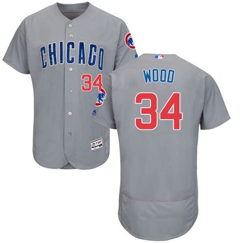 Men's Majestic Chicago Cubs #34 Kerry Wood Grey Road Flex Base Authentic Collection MLB Jersey