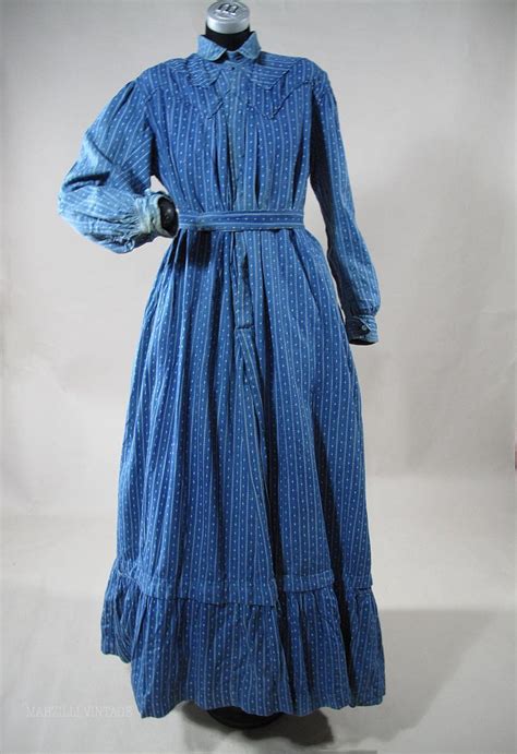 1890's Blue Calico Winter Day Dress With Gingham Apron | Calico dress, Victorian fashion ...