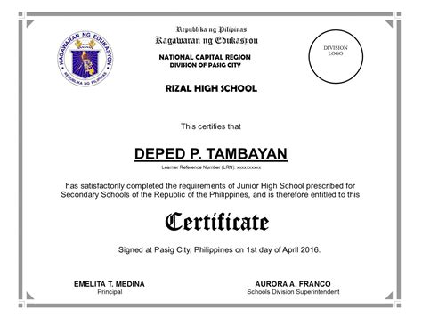 Deped Diploma Sample Wordings - Yahoo Image Search Results Graduation Certificate Template, Free ...