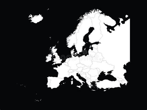 White Map of Europe with Countries on Black Background Stock Vector ...