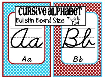 Cursive Alphabet Display Polka Dots Red and Teal / Turquoise | Cursive ...