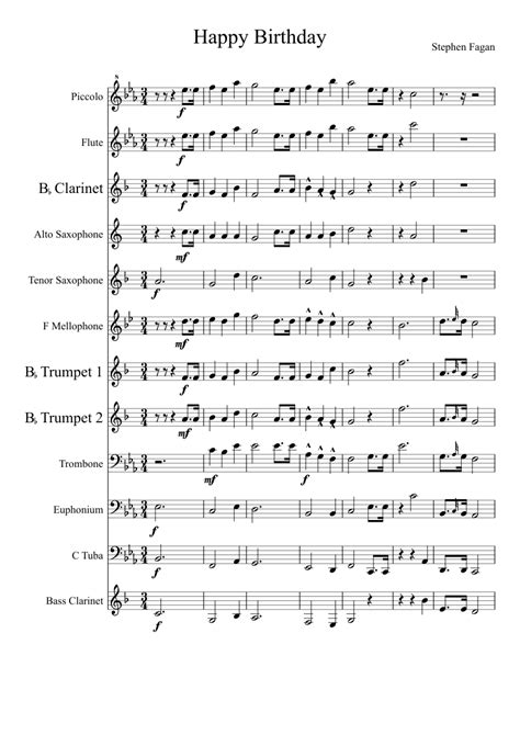 Happy Birthday Marching Band Arrangement sheet music for Flute, Clarinet, Piccolo, Alto ...
