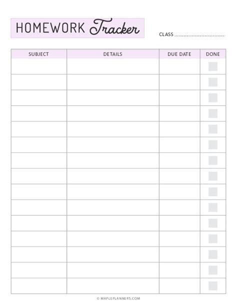 Homework Tracker Template