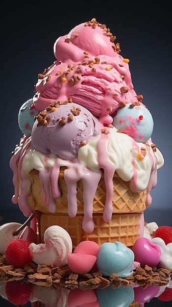 Premium AI Image | a ice cream cone with a pink and blue ice cream cone