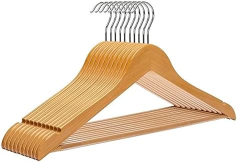 Wooden Hangers 10 Pack, Non-Slip Wood Hangers with 360° Swivel Hook ...