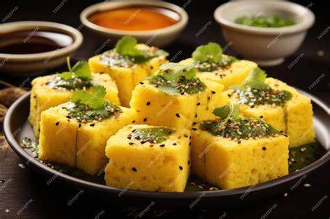 Premium Photo | Indian Khaman Dhokla served in a plate with chutney