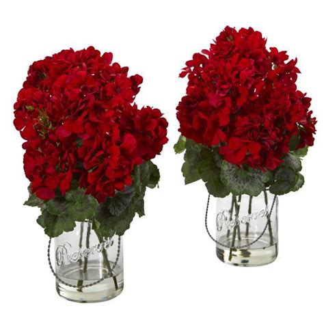 Geranium Artificial Arrangement (Set of 2) | Artificial flower arrangements, Red geraniums ...