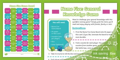 Name Five: General Knowledge Game (Teacher-Made) - Twinkl