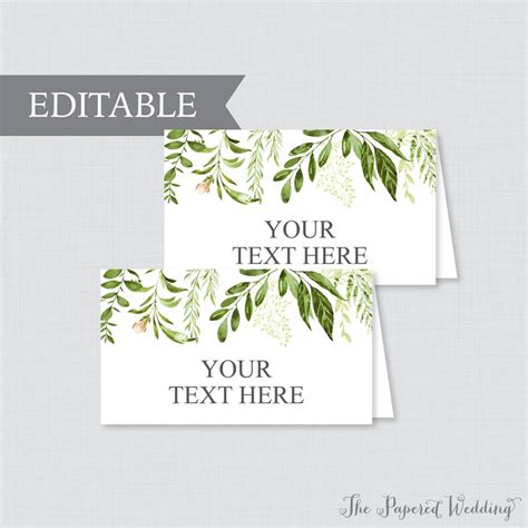 EDITABLE Tent Cards Printable Green Wedding Tent Cards - Etsy