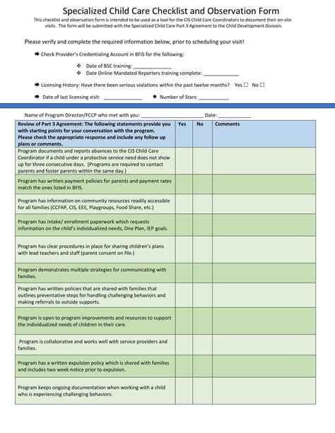 Checklist Observation Template Early Years