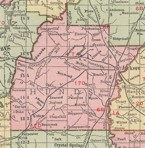 Hinds County, Mississippi, 1911, Map, Rand McNally, Jackson, Tougaloo, Clinton