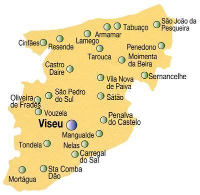 Mapa do Distrito de Viseu, Portugal | Viseu, Cinfães, Mapa