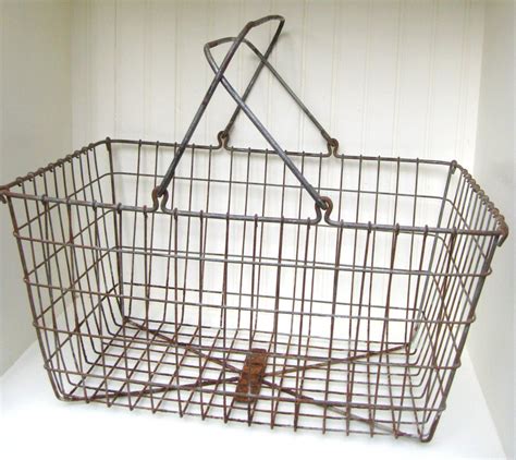 Antique Wire Market Basket Large Harvest Metal by PoemHouse