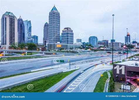 Atlanta Georgia City Skyline on Cloudy Day Editorial Photo - Image of architecture, interstate ...