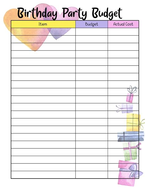 Colorful Birthday Party Budget Planning Printable | Etsy