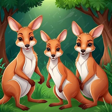 Premium Photo | Cute family kangaroos cartoon in the grass