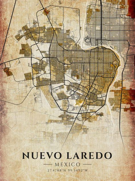 Nuevo Laredo Vintage Map Poster - Winter Museo