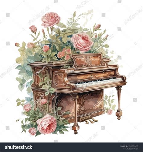 Classic Vintage Piano Surrounded Roses Flowers Stock Vector (Royalty Free) 2289359653 | Shutterstock