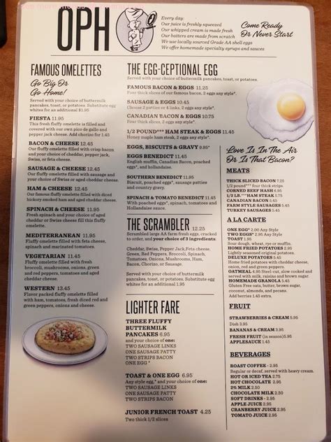 Menu at The Original Pancake House restaurant, Brookfield, W Bluemound Rd