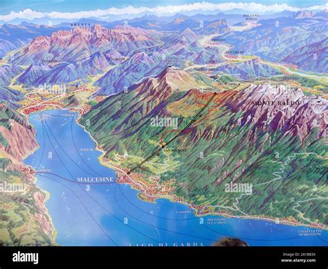 MALCESINE, Lake Garda, north Italy.Diagram showing the ski-lift to ...