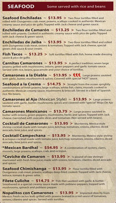 Menu at Las Margaritas restaurant, Issaquah