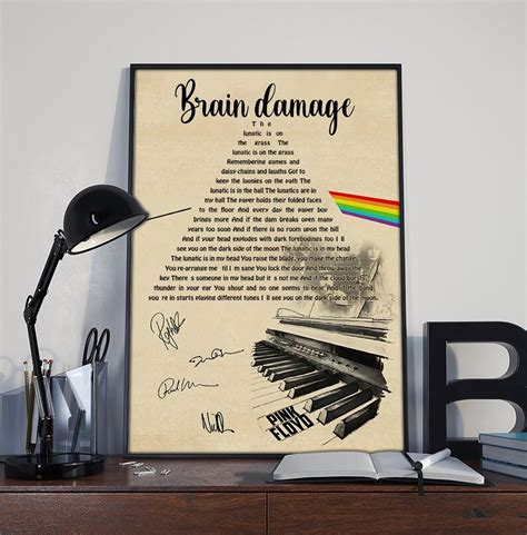 Pink Floyd Brain Damage Lyrics Poster Pink Floyd Dark Side Of | Etsy