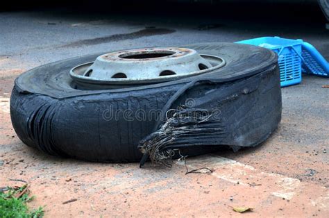 Wheel Tire Of Bus Broken And Explosion On The Road Stock Image - Image ...