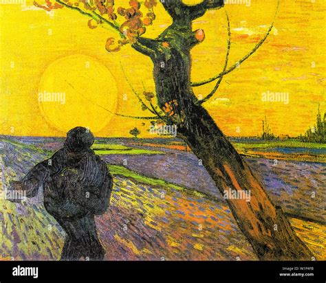 Vincent Van Gogh, Sower at Sunset, landscape painting, 1888 Stock Photo ...