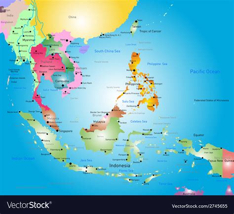 Southeast asia map Royalty Free Vector Image - VectorStock