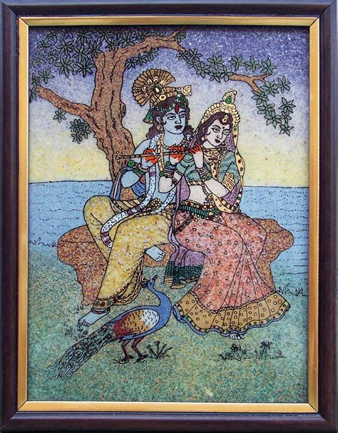 Amazon.com: Radha Krishna & Peacock At River End, a Painting Made with Gem Stone Art: Prints ...