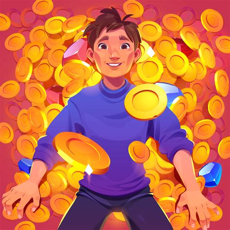 Lottery winner lying on golden coins top view 15918513 Vector Art at ...