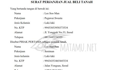 Contoh Surat Perjanjian Jual Beli Tanah - matamu