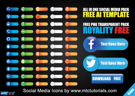 Social media icons pack free adobe illustrator template by mtc tutorials - MTC TUTORIALS