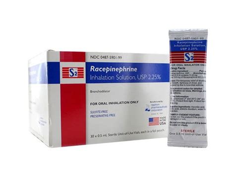 Racepinephrine Inhalation Solution, 2.25%, 11.25g/0.5mL, 30/box - Dixie EMS