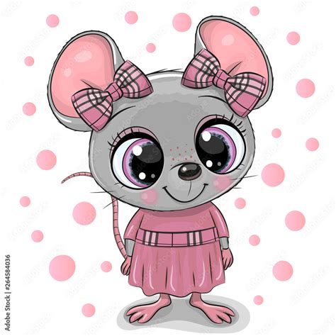 Cute Cartoon Mouse girl in a pink dress Stock Vector | Adobe Stock