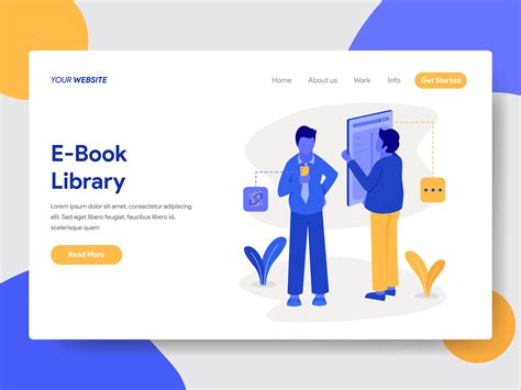 Landing page template of E-Book Library Illustration Concept. Modern flat design concept of web ...