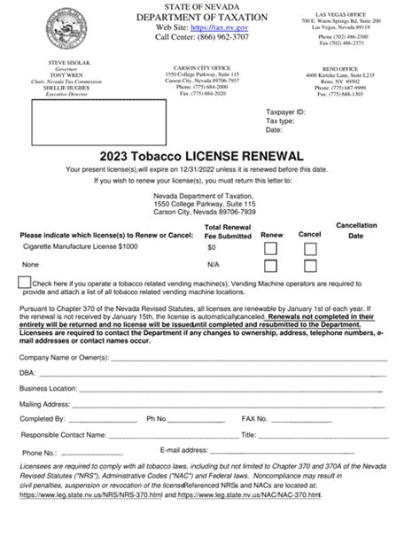 2023 Nevada Tobacco License Renewal - Fill Out, Sign Online and Download PDF | Templateroller