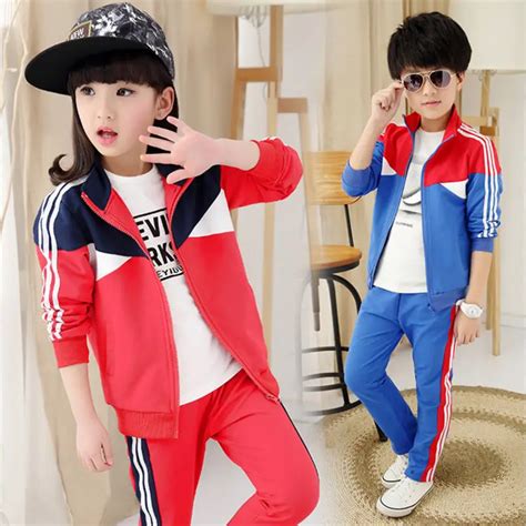 2016 Big Girls Boys Children Set (Jackets + Pants) Kids Sports Suit gym ...