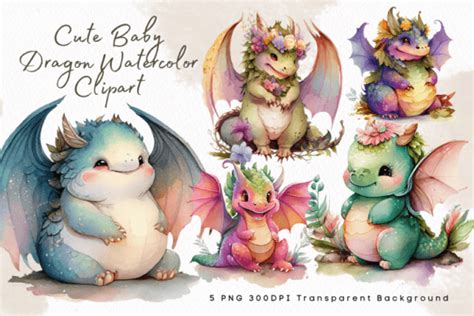 Cute Baby Dragon Watercolor Clipart Graphic by Dhananach · Creative Fabrica