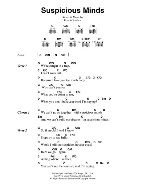 Suspicious Minds by Elvis Presley - Guitar Chords/Lyrics - Guitar Instructor