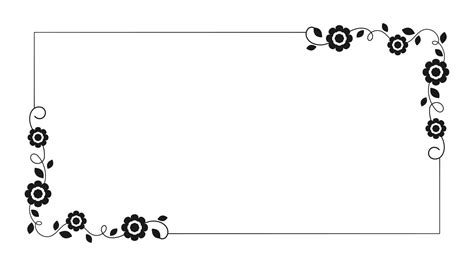 Floral rectangle frame. Hand drawn line border, leaves and flowers, wedding invitation and cards ...