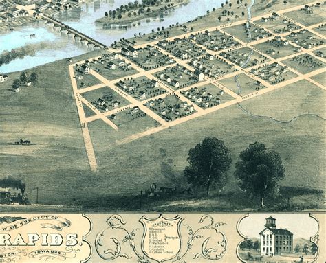 Cedar Rapids & Kingston, Iowa in 1868 - Bird's Eye View, Aerial map ...